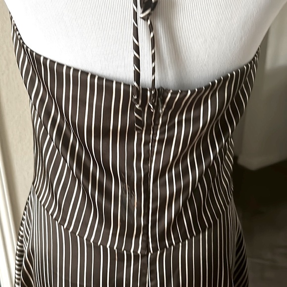 Vintage Y2K 90s Alyn Paige Dress Midi Halter Vacation Ready 9/10 Stripe  Brown - Picture 6 of 10
